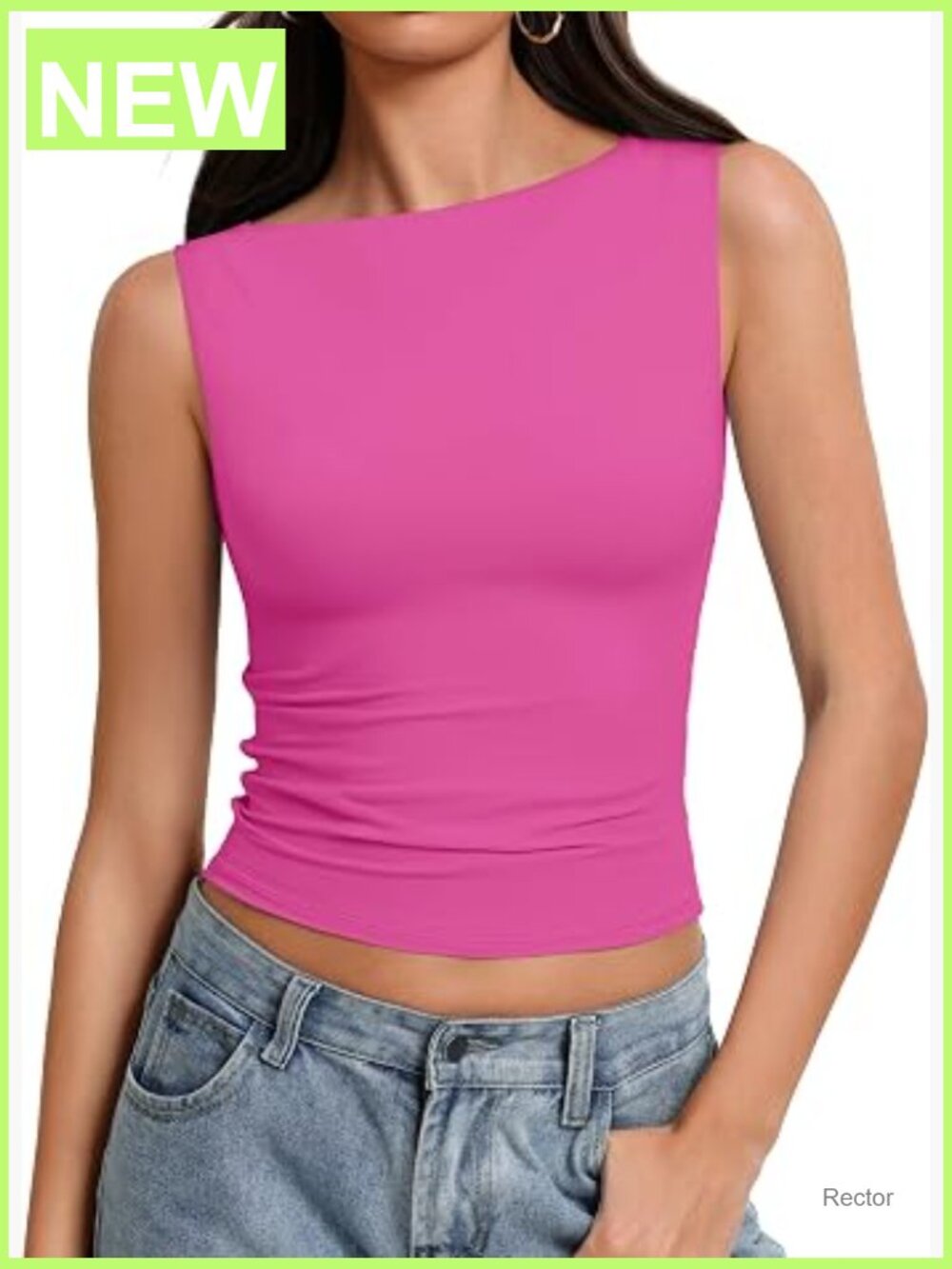 Women's Boat Neck Double Lined Tank Top Fitted Sleeveless Stretch Summer Basic